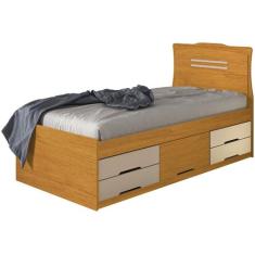 Cama Solteiro com 5 Gavetas Julia Conquista Móveis, Cinamomo e Off-Whi