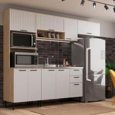 Cozinha Modulada 4 Peças 9 Portas 2 Gavetas Amalia  Aveiro Oak/Cinza Urbano
