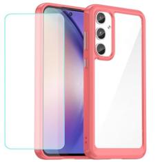 Wanyuexes Capa para Galaxy A55 5G, capa para Samsung A55 SM-A556U com protetor de tela de vidro temperado, parte traseira de policarbonato rígido transparente e capa protetora de TPU macio para