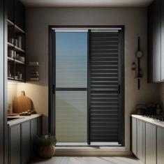 Porta de Correr Venez. 3 Folhas Moveis 210 X 150 Elite com Fecho Automático Vidro Reflex Mix Preto