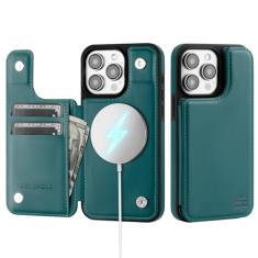 SkyEagle Capa carteira para iPhone 14 Pro Max com suporte para cartão compatível com suporte Magsafe com bloqueio de RFID, compartimentos para cartão de crédito, couro PU, capa de telefone masculina e