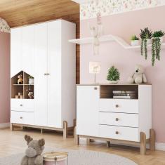  Conjunto Quarto De Bebê Guarda-Roupa E Cômoda Yuri Branco/Jequitibá