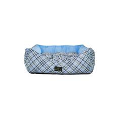 Cama para Cachorro Quadrada em Poliéster Pied de Poule Azul e Cinza Pequena (P) 40 x 40 cm