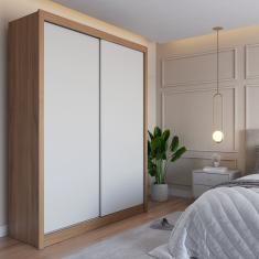 Guarda-Roupa Casal 2 Portas Correr Montclair 100% MDF 4 Gavetas Portas Dupla Face Canella / Off White
