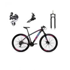 Bicicleta Aro 29 Ksw Xlt 24v Câmbio Shimano Acera K7 Garfo Trava Freio A Disco - Preto-pink-azul Tam.15