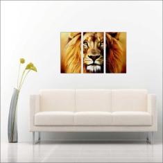 Quadro Decorativo Animais Leão Salas 3 peças Com Moldura - Vital Quadr