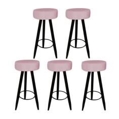 Kit 05 Banqueta Alta Flora Pés Palito em Madeira Preto  Bar Bistrô Coz