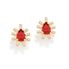 Brinco Rommanel Banhado Ouro Pequeno Com Cristal Vermelho Zircônias