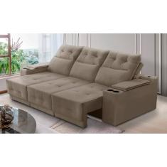 Sofá Retrátil e Reclinável 3 lugares 2,30m com Porta Copos e USB Hannah Suede Capuccino Adonai Estofados