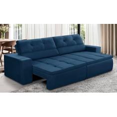 Sofá Retrátil e Reclinável 3 lugares 1,90m com Molas Stella Suede Azul Adonai Estofados
