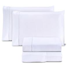 Jogo de Cama Casal Queen Percal 400 Fios Ponto Palito 04 Peças, Antiácaro, Não faz bolinha Toque Extra Macio (branco)