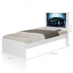 Cama Solteiro com Cabeceira Carro Sport Raio Azul - CASA H