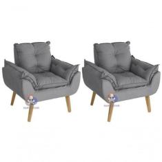 Kit 02 Poltrona/cadeira Decorativa Glamour Com Pés Quadrado Cinza - SM