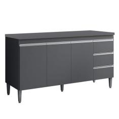 Balcão De Cozinha Andréia 150cm 3 Portas 3 Gavetas Com Tampo - Ajl Móveis Cinza