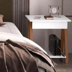 Mesa de cabeceira 1 gaveta Integra Finger  Amadeirado/Branco  - Ofertamo