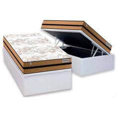 Cama Box Baú Solteiro: Colchão Molas  Ensacadas Plumatex Milano + Base CRC Courano White (88x188)