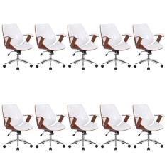 Kit 10 Cadeiras Escritório Diretor Giratória Kopenhagen Branco