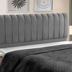 Cabeceira de Cama Box Madeira Estofada Casal Ômega - D'Julia, Cinza