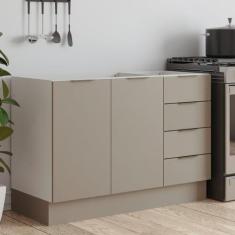 Balcão Pia 120cm sem Tampo com Rodapé Puxador 150mm Ipanema CabeCasa M