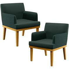 Kit 02 Poltronas Decorativas Para Sala de Estar Recepção Beatriz W01 Linho Verde Musgo - Lyam Decor