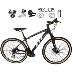 Bicicleta aro 29 Gti Roma Shimano Altus 24V Freio a Disco Hidráulico Garfo com Trava Pneu com Faixa Bege - Preto\Cinza