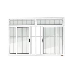 Janela Plus 4 Folhas com Bandeira e Grade Vidro Liso 100cm x 200cm Brimak Branco