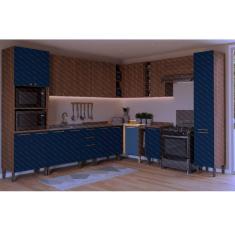 Balcão de Canto para Cozinha Sálvia 1 Porta Azul/Freijó