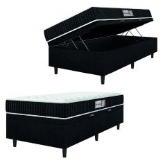 Cama Box Baú Colchão Solteiro Espuma D33 New Millenium 88x188x60cm Preto / Branco Hellen - Suporta até 120kg por Pessoa