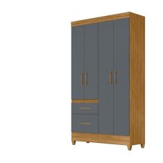 Guarda-roupa De Solteiro 4 Portas 2 Gavetas Madri Freijó/cinza Moval Freijó/cinza