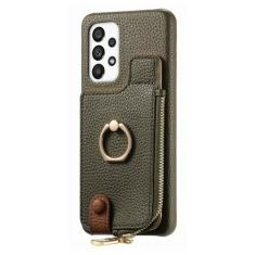 Capa de suporte de anel de carteira de cartões com zíper para Samsung Galaxy S24 Ultra S23 Plus S22 A14 A24 A34 A15 A55 A05S Capa de bolsa vertical, verde meia-noite, para Samsung A04