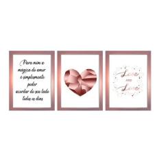 Kit 3 Quadros Decorativos Rose Para Sala Quarto Casal - Pri D'Cora