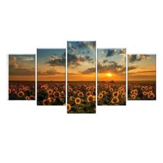 Quadro Decorativo Girassóis Entardecer 129X61 5 Peças - Imperio