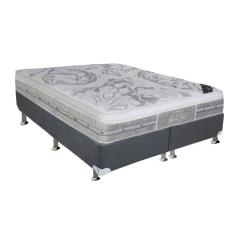 Cama Box King: Colchão Molas Castor Pocket Super Luxo Látex Push + Base crc Suede Gray(193x203)