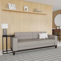 Sofá 3 Lugares Calmness Base de Madeira Linho Cotton Cru 210 cm