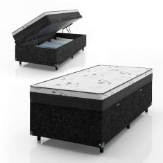 Cama Box Baú Solteiro + Colchão D33 One Face - 61x88x188cm - Suede Preto