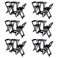 Kit 6 Jogos De Mesa Bistrô De Madeira Com 2 Cadeiras Dobravel Preto - Preto