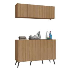 Conjunto Lavanderia Retrô Multiuso Armário Aéreo E Balcão Mp5053 Rustic preto