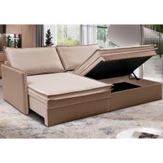 Sofá Sem Caixa Retrátil Baú 1,55m Lounge Linho Bege Escuro Cama Inbox