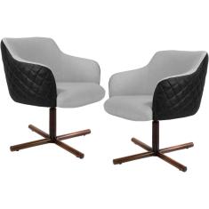 Kit 02 Poltronas Giratória Base X Linho Cinza Corano Preto