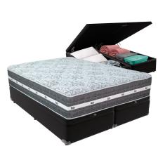Cama Box Com Baú Bege E Colchão Queen Black Grafit Anjos Preto