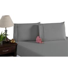 Lençol Macio Elástico E Fronhas Ponto Palito Cinza Casal