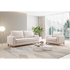 Kit Sofá Living 3 Lugares 180cm e Poltrona Linho Alpino - Viero