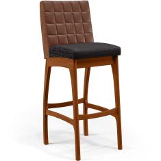 Banqueta Alta Para Cozinha Sala De Jantar Fixa Mila B04 Couríssimo Marrom Linho Chumbo - Lyam Decor