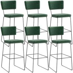 Kit 6 Banquetas Altas Cozinha Sala Jantar Base Em Aço Fixa Allana L02 