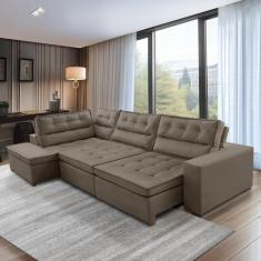 Sofá de Canto Retrátil e Reclinável com Molas 3,00x2,00 Esq Virginia Suede Cappuccino Adonai Estofados