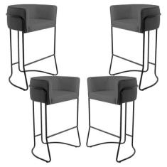 Kit 04 Banquetas Decorativas Fixa Base de Aço Preto Betina D02 Materia