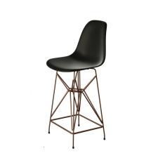 Banqueta Bistrô Alta Eames Preta Base Ferro Cobre - Cor: Preto