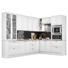 Cozinha Completa De Canto Americana 8 Peças Com Cristaleira Branco - Móveis Henn Branco