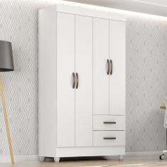 Guarda Roupa Solteiro Barras 4 Portas 2 Gavetas MDP Branco Mais de Casa