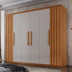 Guarda Roupa Casal Roma 6 Portas 2 Gavetas MDF Naturalle-Off White Moderna